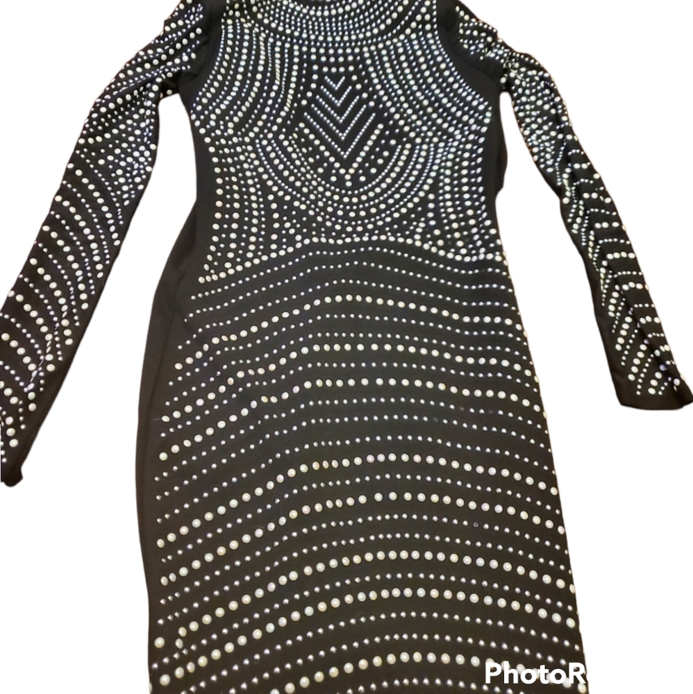 Pearl Stud Dress. Black with pearl and metallic studs. Banjul size S
